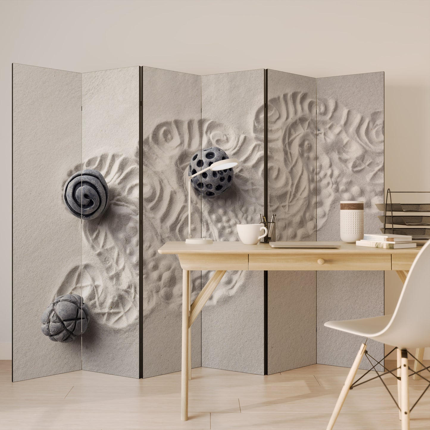 SAND SCULPTED SERENITY Divisorio decorativo per ambienti a 6 pannelli