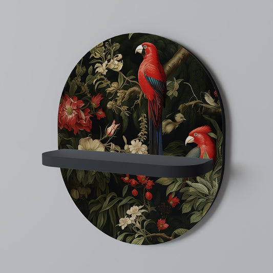 AVIAN BLOSSOMS Oval Art Shelf In Black Finish