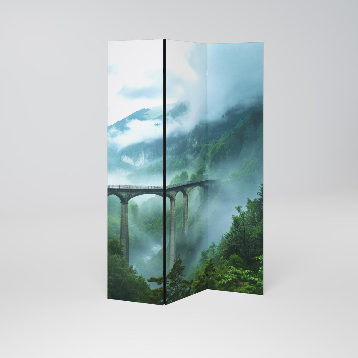 MISTY MOUNTAIN BRIDGES Decorative 3-Panel Room Divider