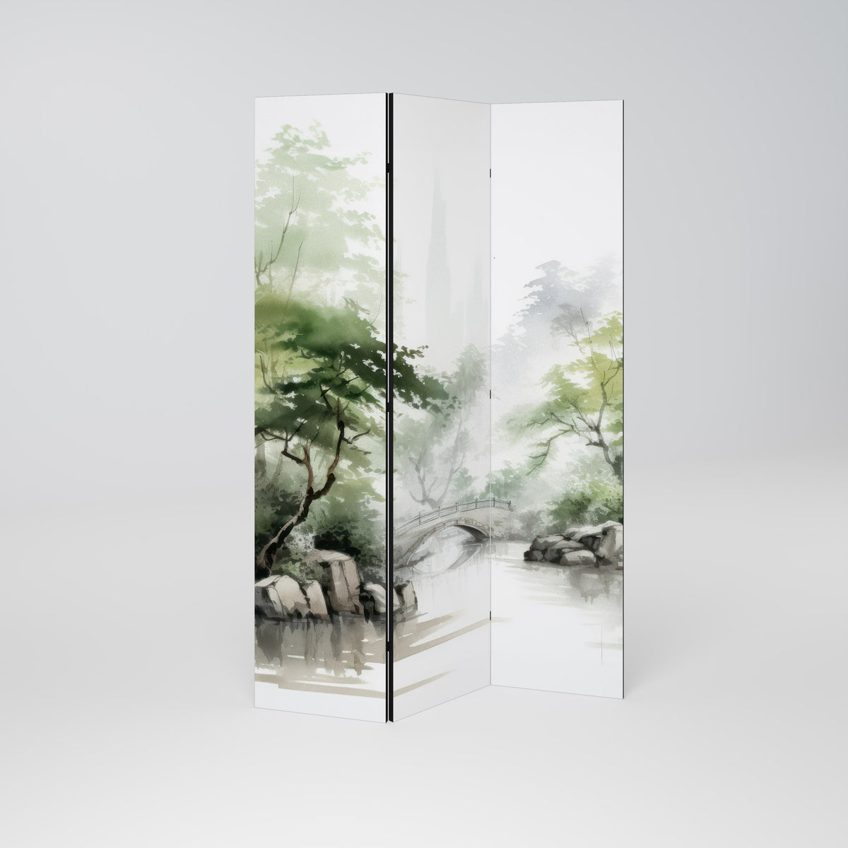 HARMONIOUS WATERSCAPE SCENE Paravento Decorativo a 3 Pannelli
