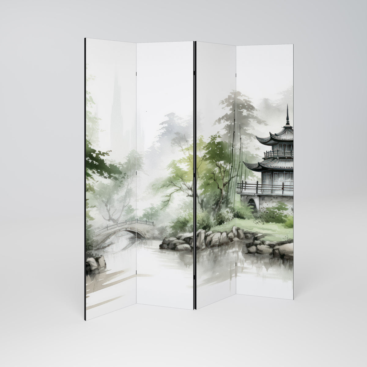 HARMONIOUS WATERSCAPE SCENE Paravento Decorativo a 4 Pannelli