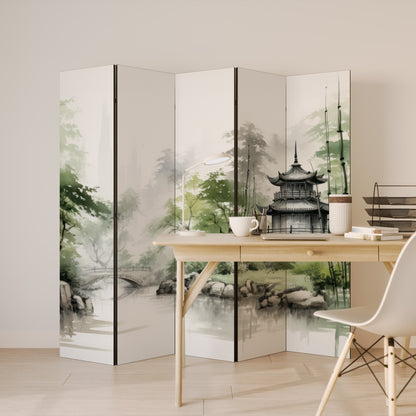 SCENA ARMONICA DI PAESAGGIO ACQUATICO Divisorio decorativo per ambienti a 5 pannelli