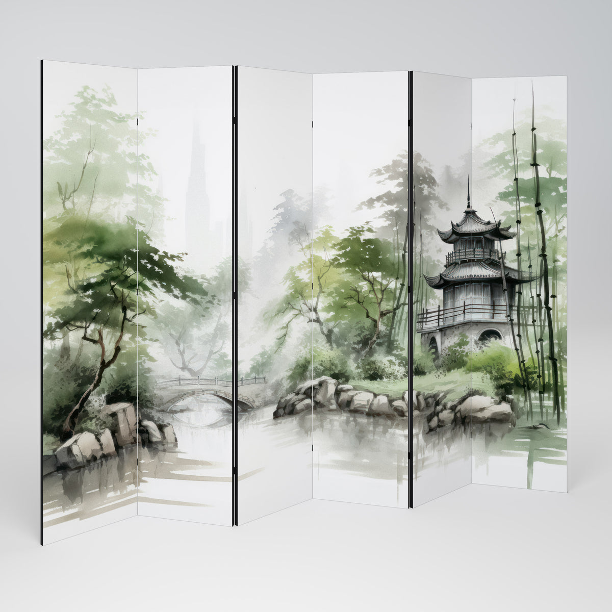 HARMONIOUS WATERSCAPE SCENE Paravento Decorativo a 6 Pannelli