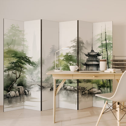 SCENA ARMONICA DI PAESAGGIO ACQUATICO Divisorio decorativo per ambienti a 6 pannelli