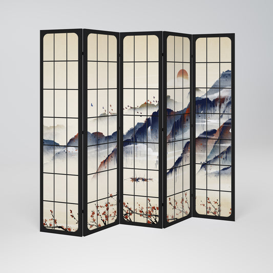 Divisorio decorativo per ambienti a 5 pannelli JAPANESE LANDSCAPE