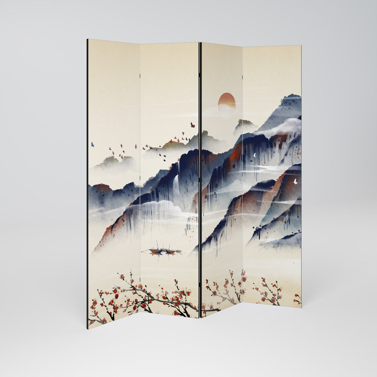 ORIENTAL LANDSCAPE Paravento Decorativo a 4 Pannelli