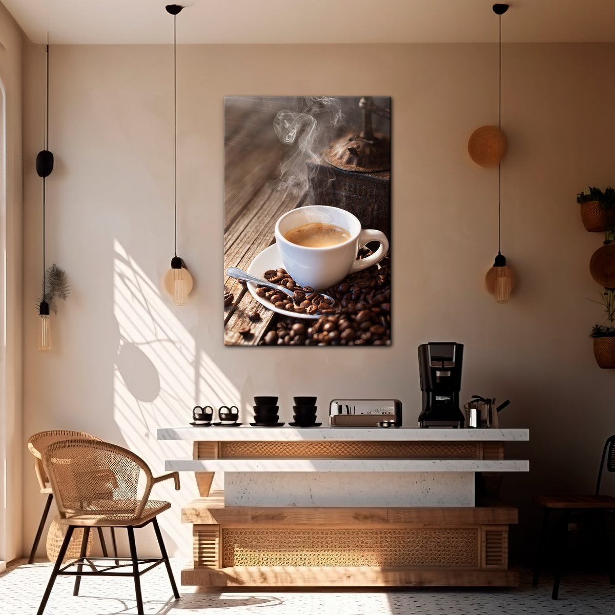 STEAMING BREWED DELIGHT Stampa su tela verticale