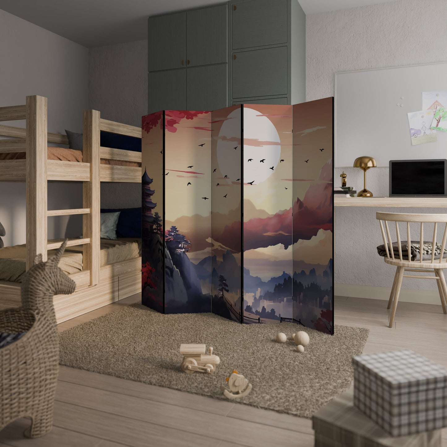 Divisorio decorativo per ambienti a 5 pannelli JAPANESE AURA