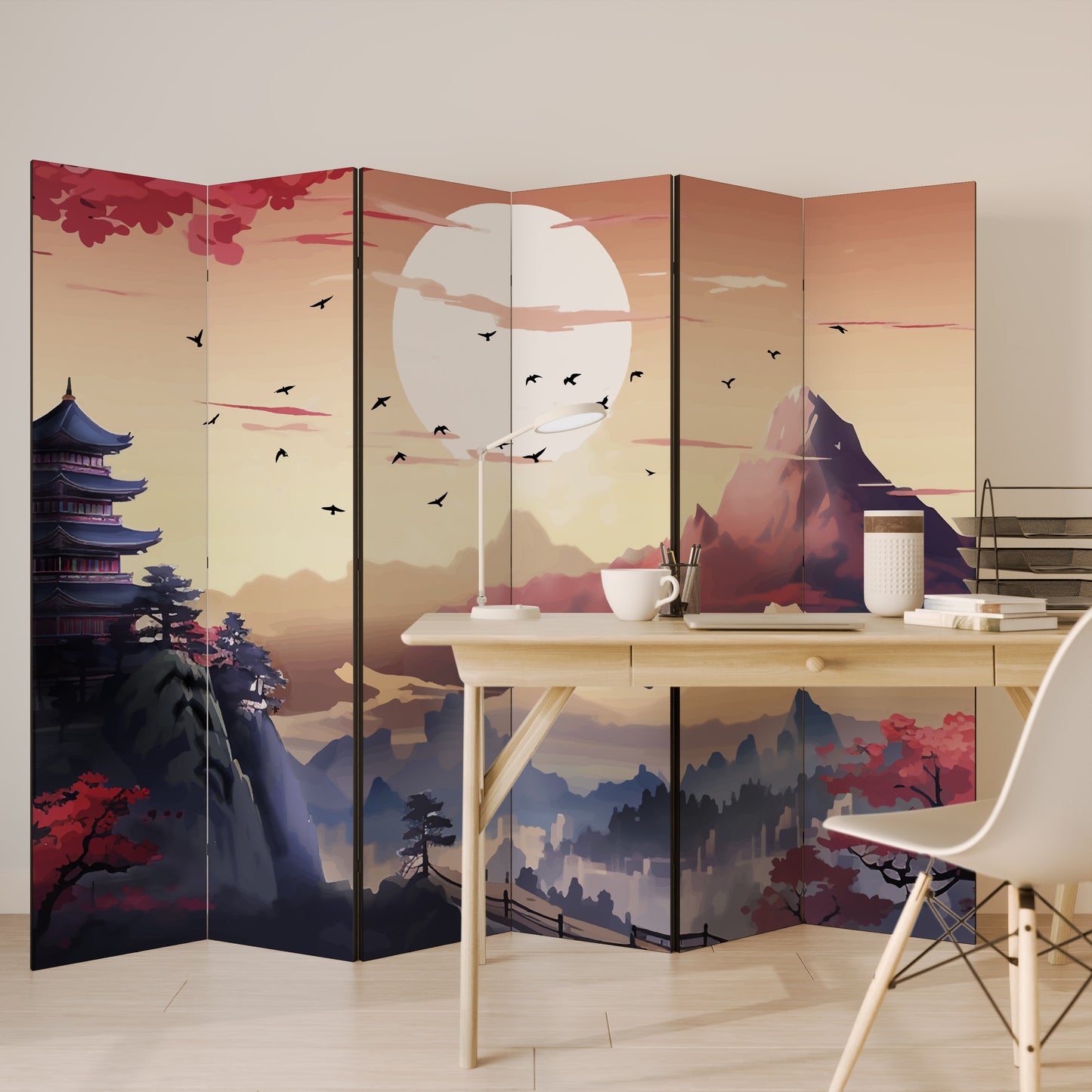 Divisorio decorativo per ambienti a 6 pannelli JAPANESE AURA