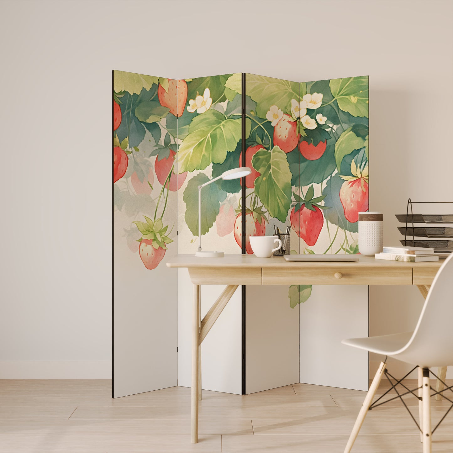 STRAWBERRY DREAMSCAPE Divisorio decorativo per ambienti a 4 pannelli