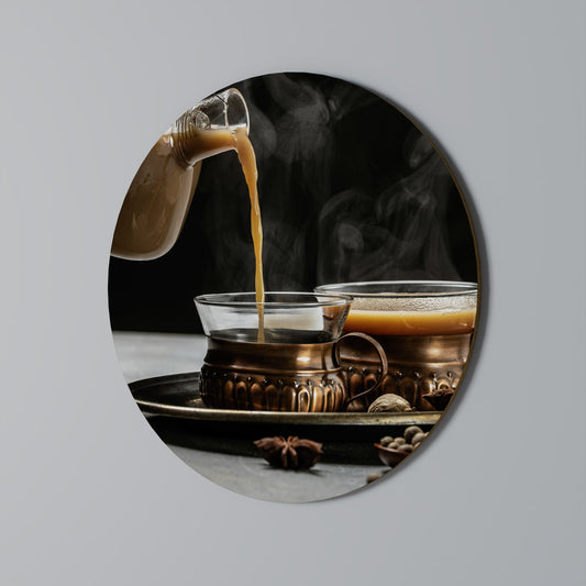 STEAMING SIPS OF SERENITY Round Wall Art
