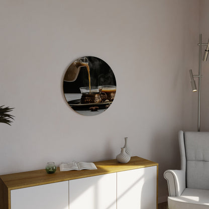 STEAMING SIPS OF SERENITY Round Wall Art