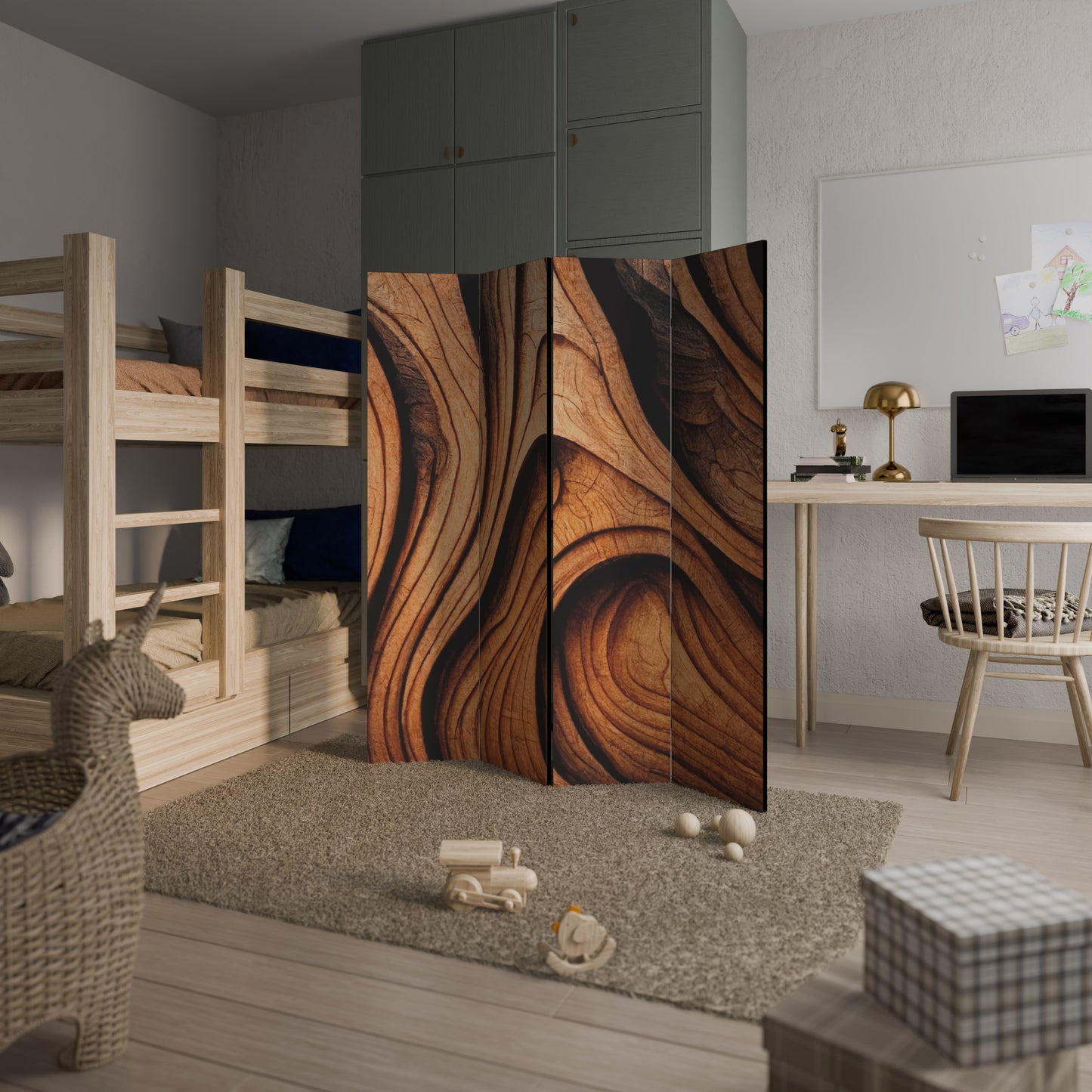 WOODEN WAVES UNFOLDED Decorative 4-Panel Room Divider