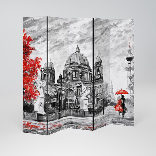 RED LEAVES EMBRACE - Divisorio decorativo per ambienti a 5 pannelli