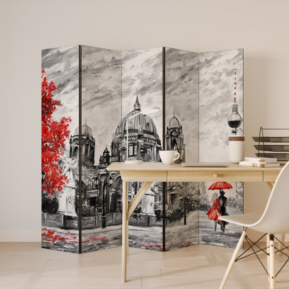 RED LEAVES EMBRACE - Divisorio decorativo per ambienti a 5 pannelli