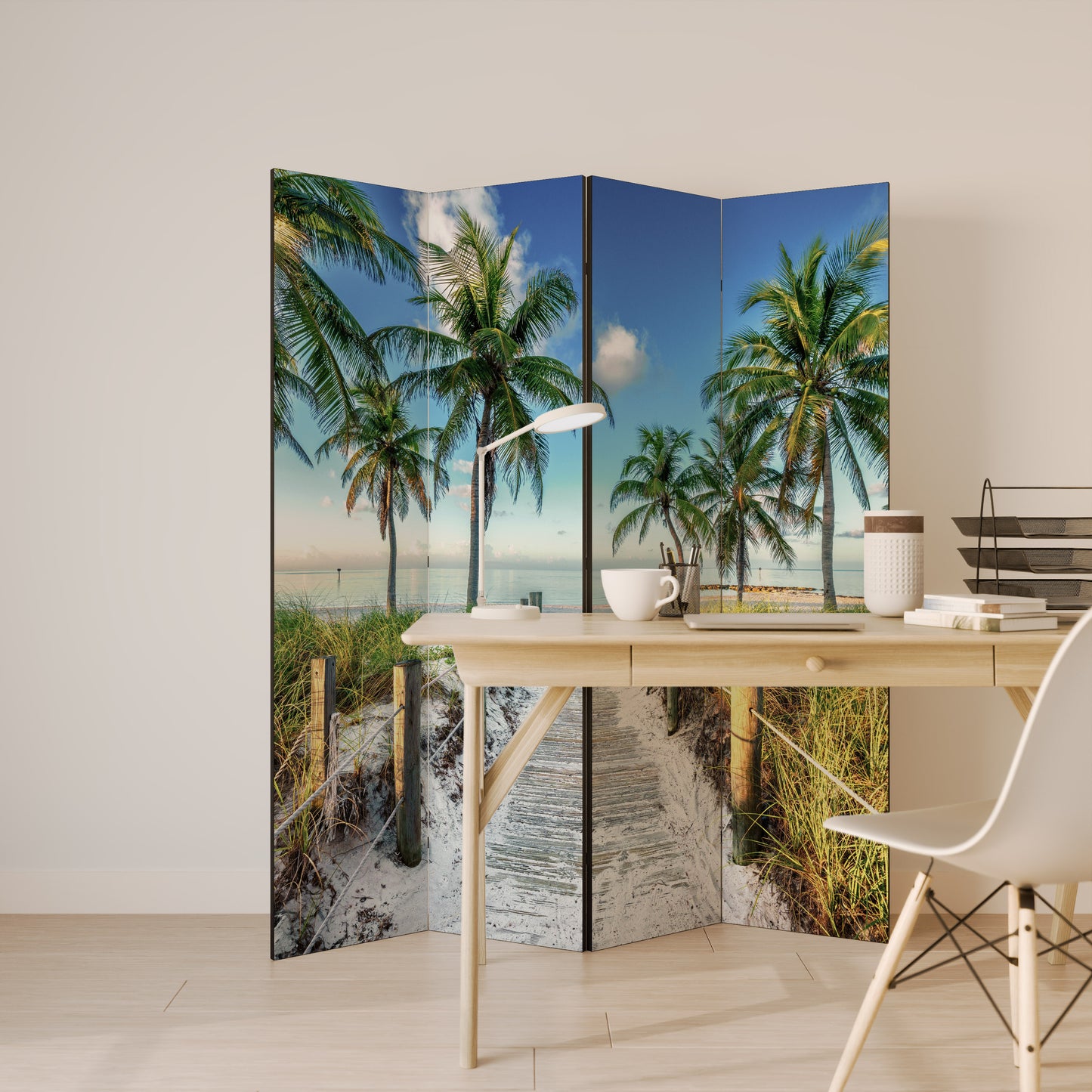 Divisorio decorativo per ambienti a 4 pannelli BREEZY COASTAL RETREAT