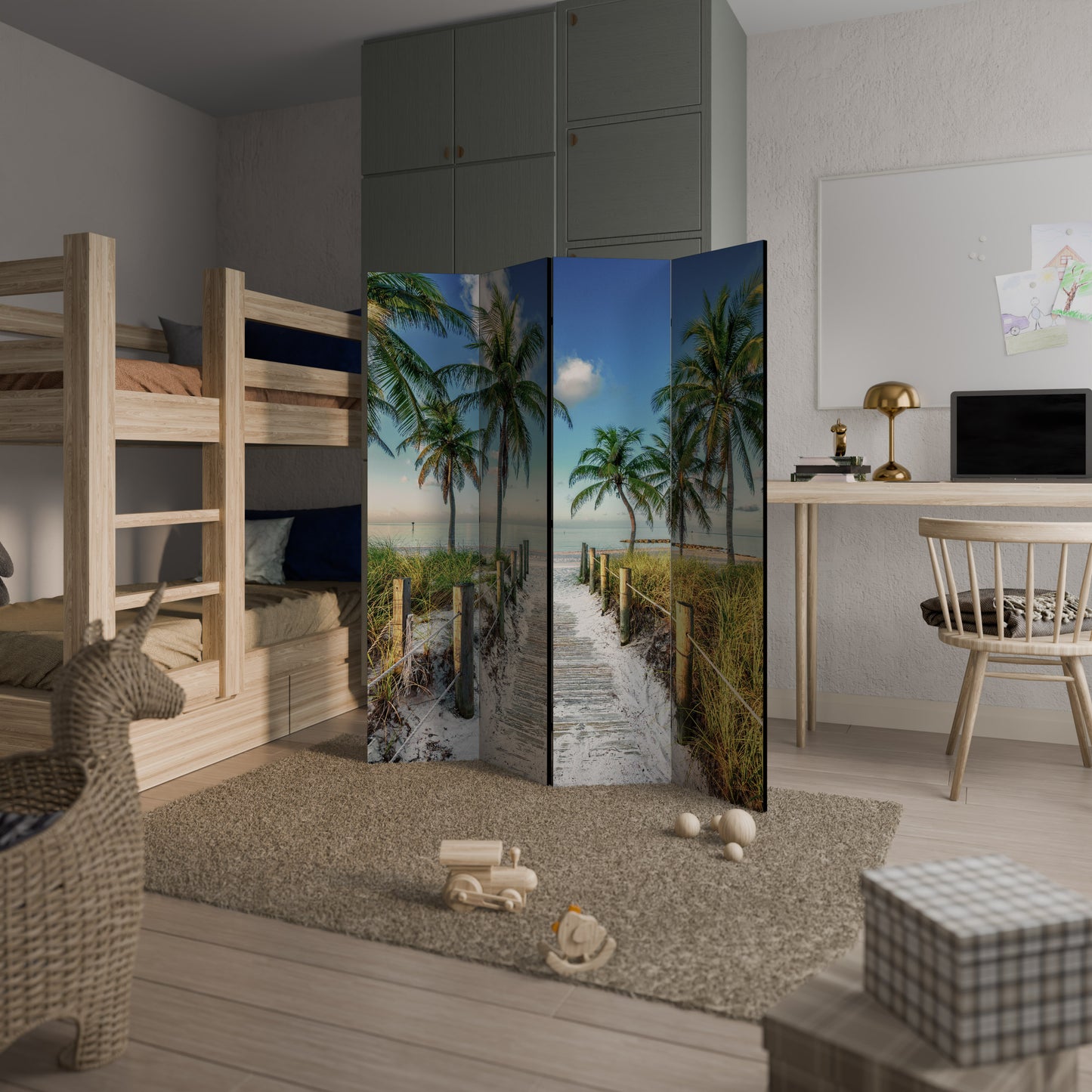 Divisorio decorativo per ambienti a 4 pannelli BREEZY COASTAL RETREAT