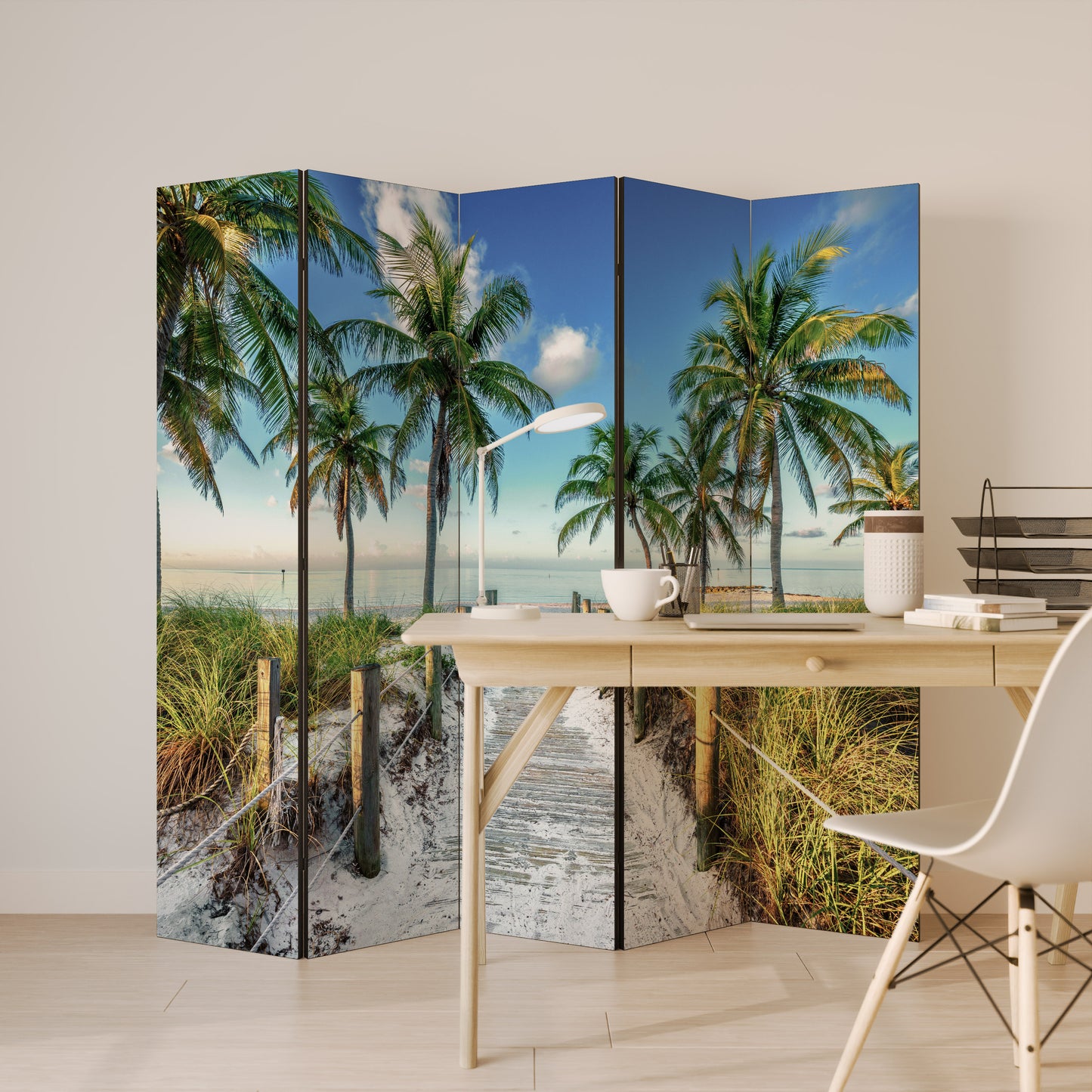 Divisorio decorativo per ambienti a 5 pannelli BREEZY COASTAL RETREAT