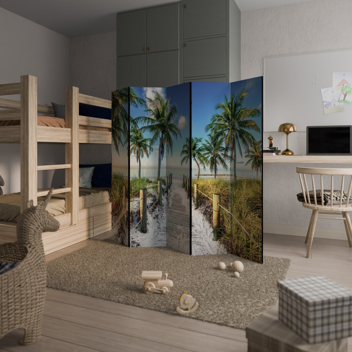 Divisorio decorativo per ambienti a 5 pannelli BREEZY COASTAL RETREAT