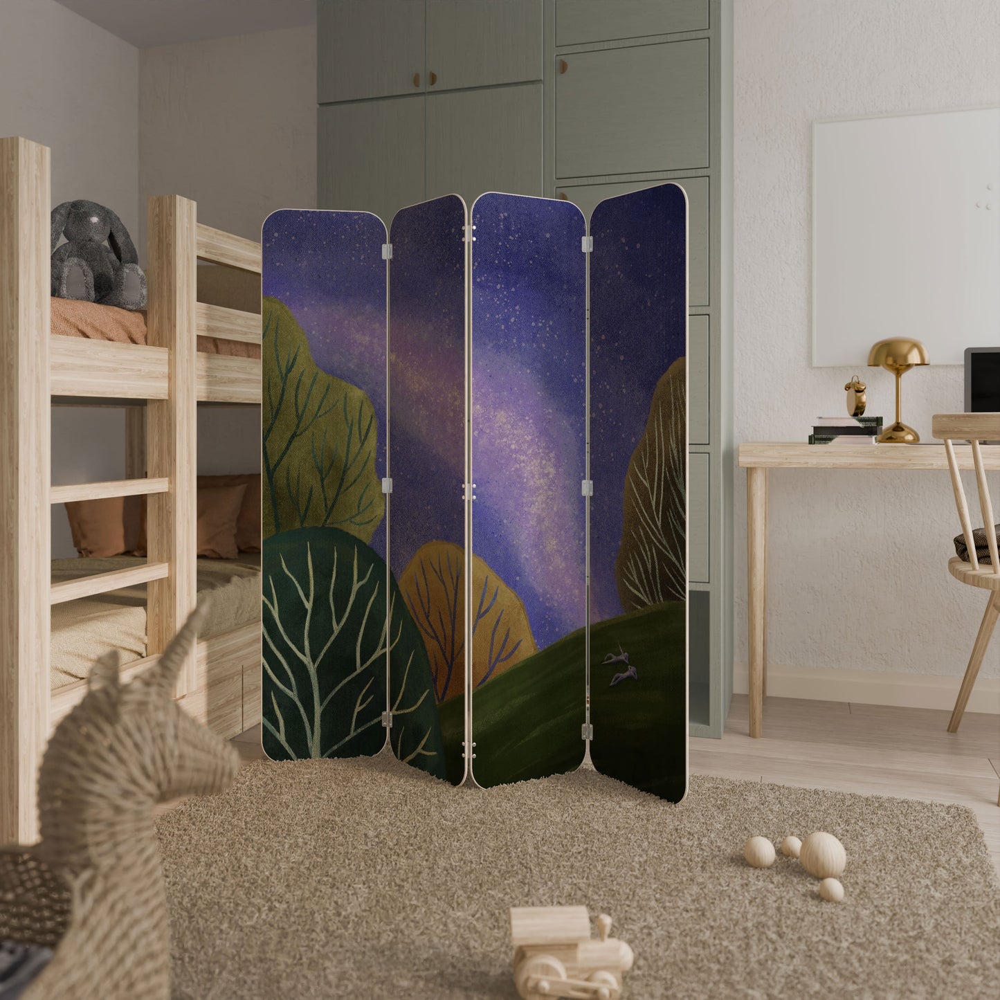 STARLIT VIBE Divisorio per ambienti in compensato a 4 pannelli
