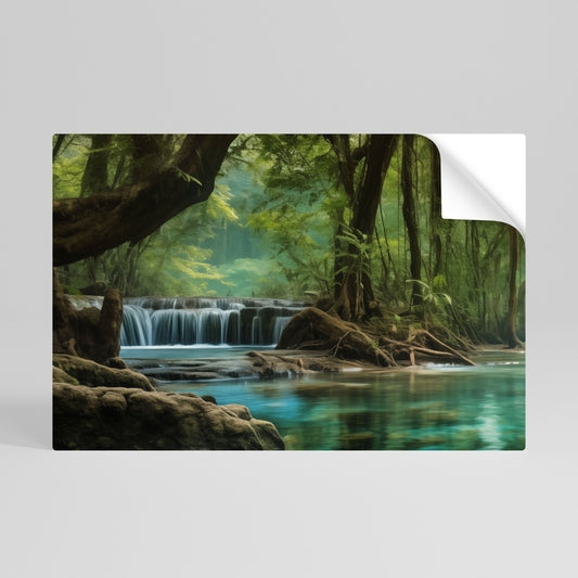 Poster orizzontale staccabile e attaccabile "FUGA TRANQUILLA DALLA CASCATA"