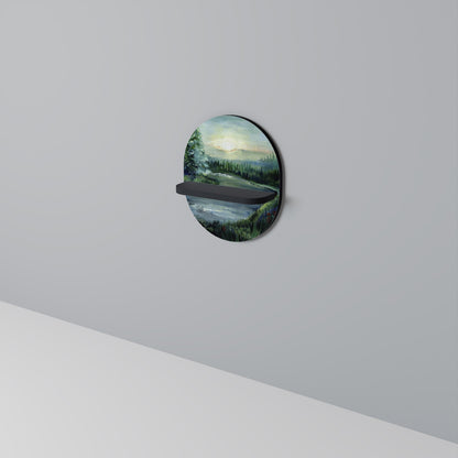 FOREST SUNSET Oval Art Shelf In Black Finish