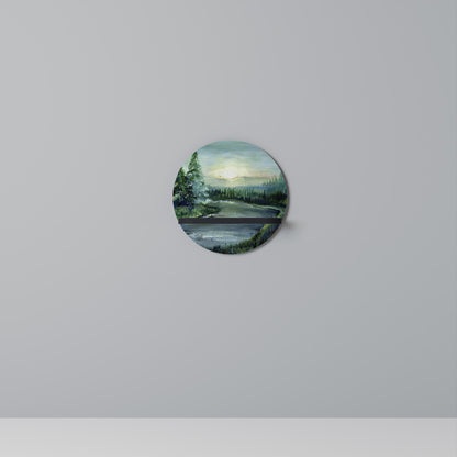 FOREST SUNSET Round Art Shelf In Black Finish