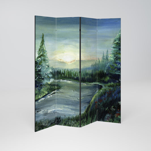 Divisorio decorativo per ambienti a 4 pannelli FOREST SUNSET