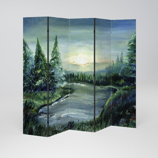 Divisorio decorativo per ambienti a 5 pannelli FOREST SUNSET