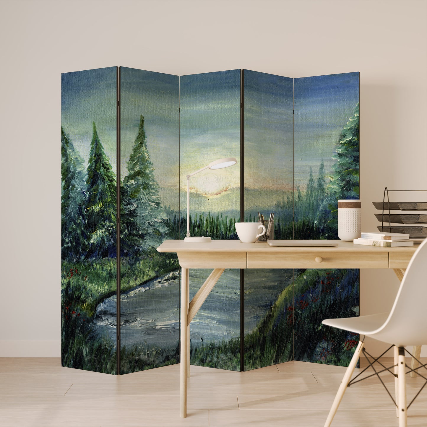 Divisorio decorativo per ambienti a 5 pannelli FOREST SUNSET