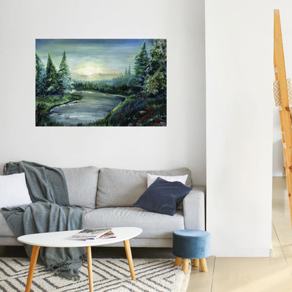 Poster orizzontale staccabile e attaccabile TRAMONTO NELLA FORESTA