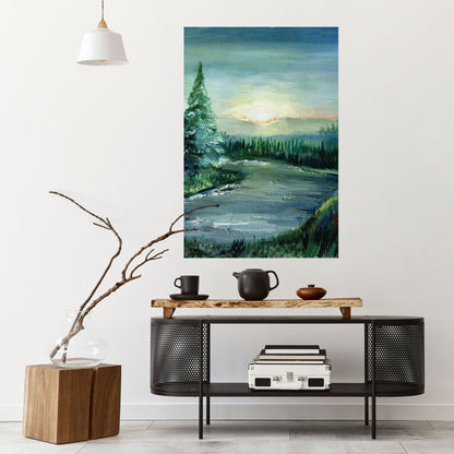 Poster verticale staccabile e attaccabile TRAMONTO NELLA FORESTA