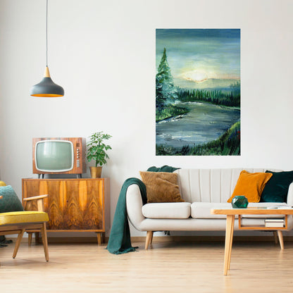 Poster verticale staccabile e attaccabile TRAMONTO NELLA FORESTA