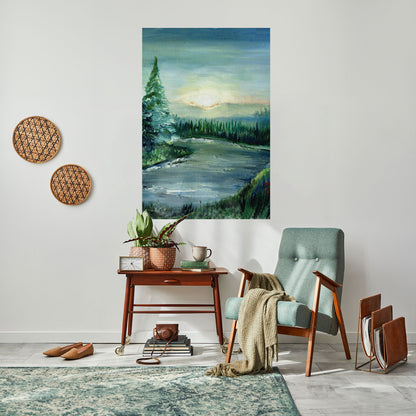 Poster verticale staccabile e attaccabile TRAMONTO NELLA FORESTA