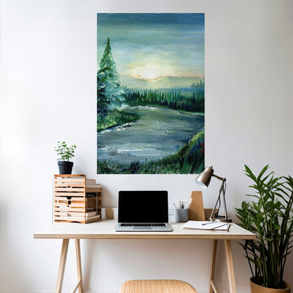 Poster verticale staccabile e attaccabile TRAMONTO NELLA FORESTA