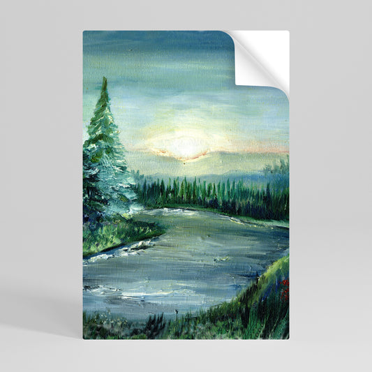 Poster verticale staccabile e attaccabile TRAMONTO NELLA FORESTA