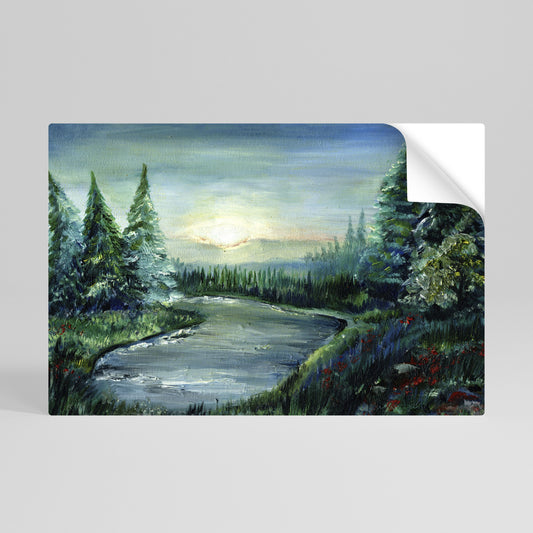 Poster orizzontale staccabile e attaccabile TRAMONTO NELLA FORESTA