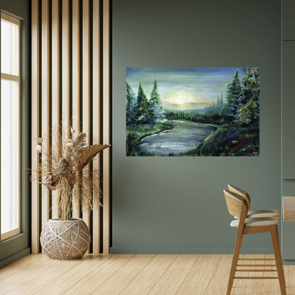 Poster orizzontale staccabile e attaccabile TRAMONTO NELLA FORESTA