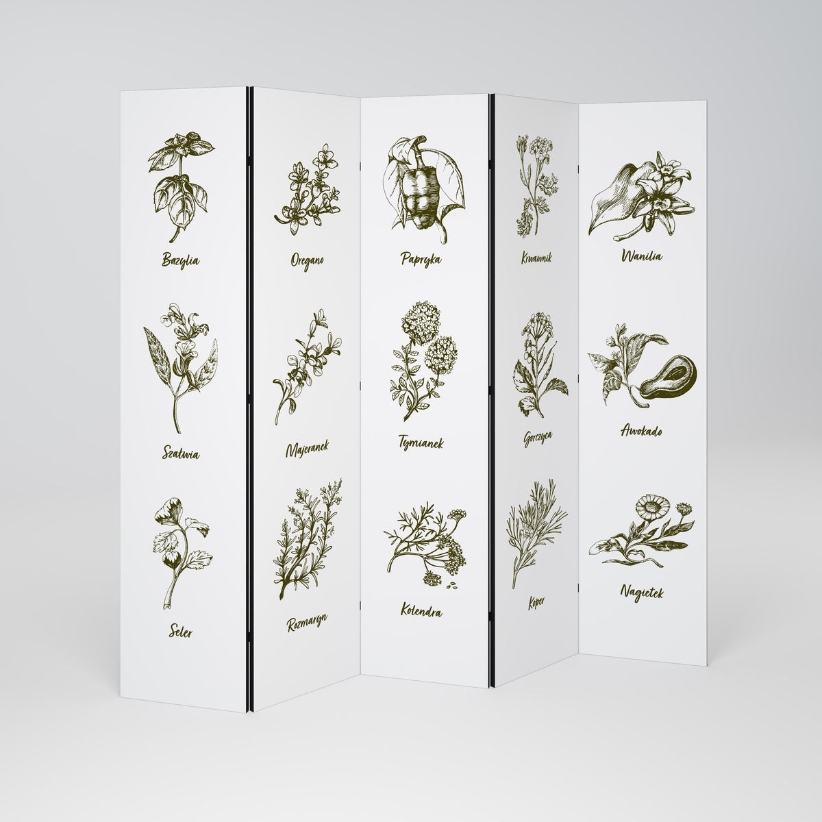 WHISPERS OF WILD HERBS Decorative 5-Panel Room Divider