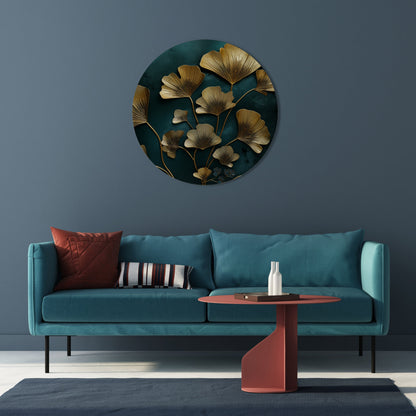 GOLDEN FLORA FANTASY Round Wall Art