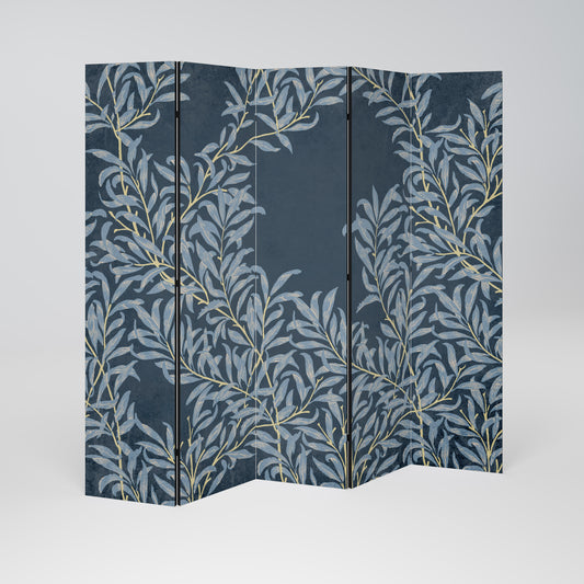 Divisorio decorativo per ambienti a 5 pannelli BLUE LEAVES