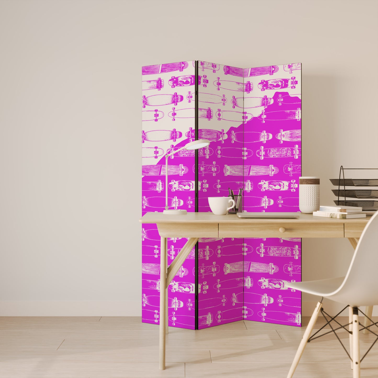 SKATEBOARD MAGENTA Divisorio decorativo per ambienti a 3 pannelli