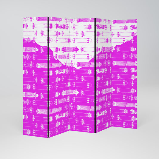 Divisorio decorativo per ambienti a 5 pannelli SKATEBOARD MAGENTA