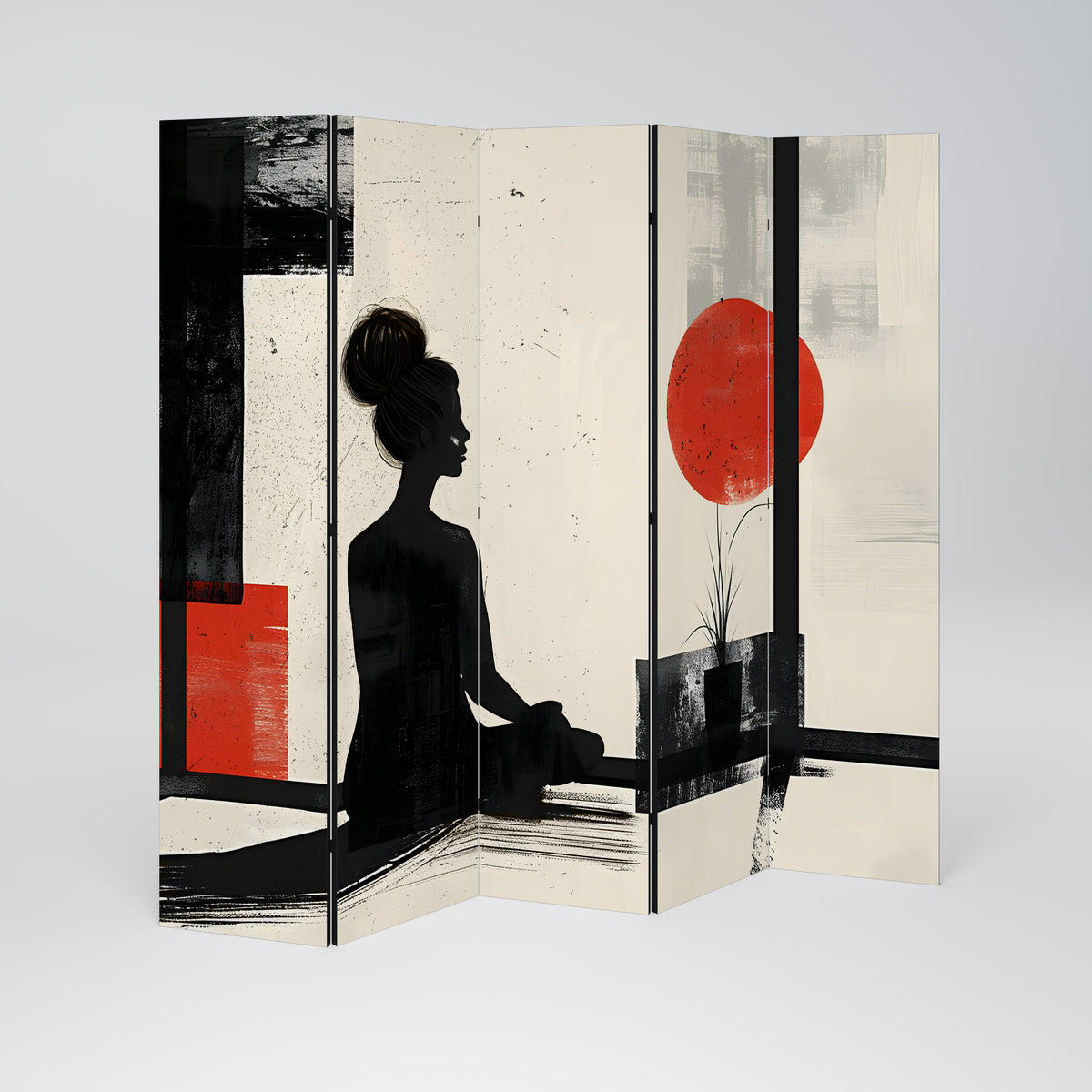 RED SUNSATION Decorative 5-Panel Room Divider