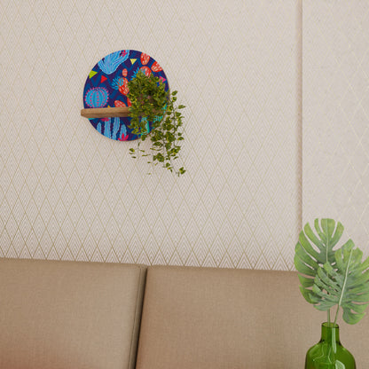 CACTUS VIBES Round Art Shelf In Oak Effect