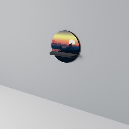 CYCLING HORIZON Round Art Shelf In Black Finish