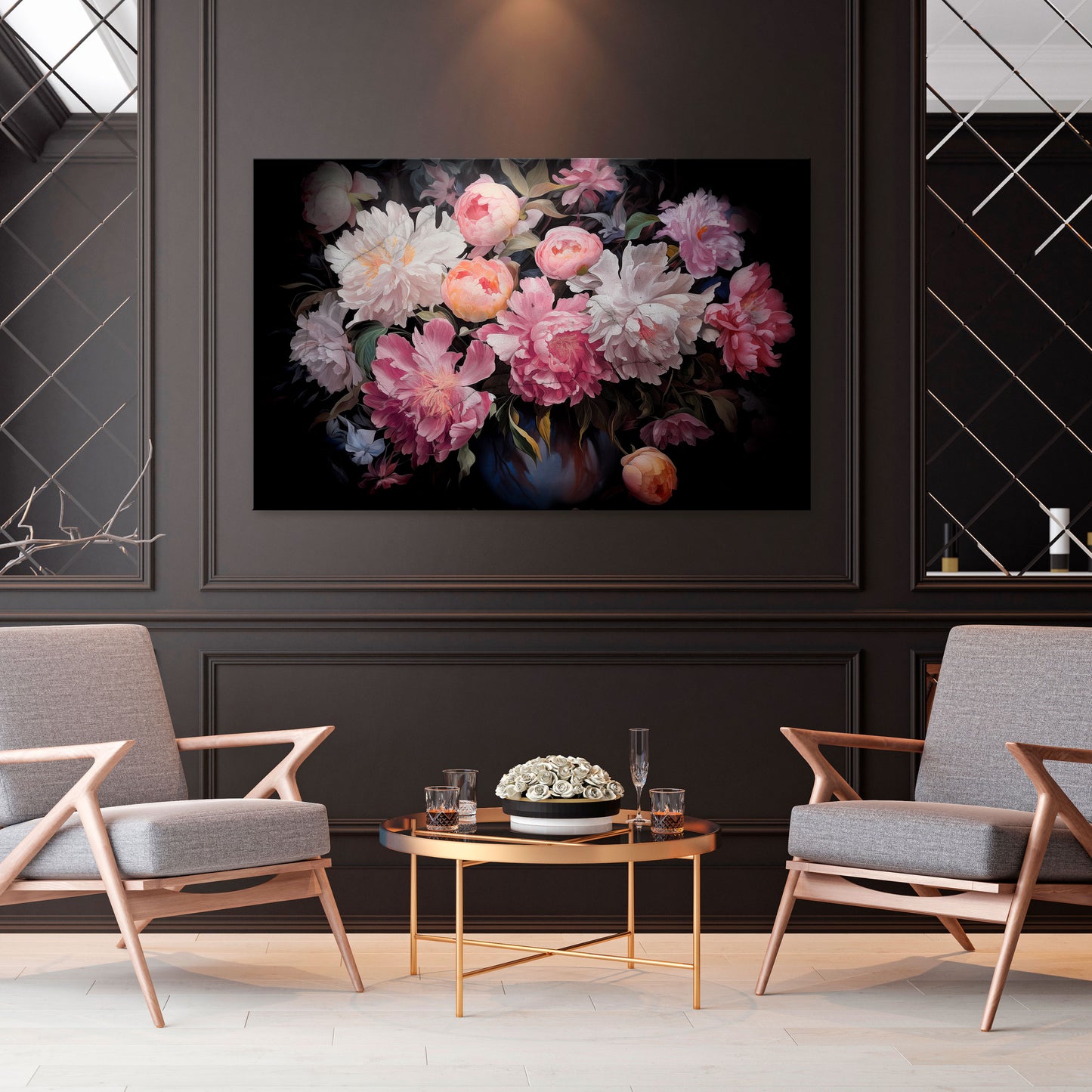 CRASHED PEONIES Stampa su tela orizzontale