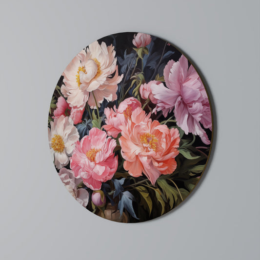 PEONIE IN FIORE Arte murale rotonda