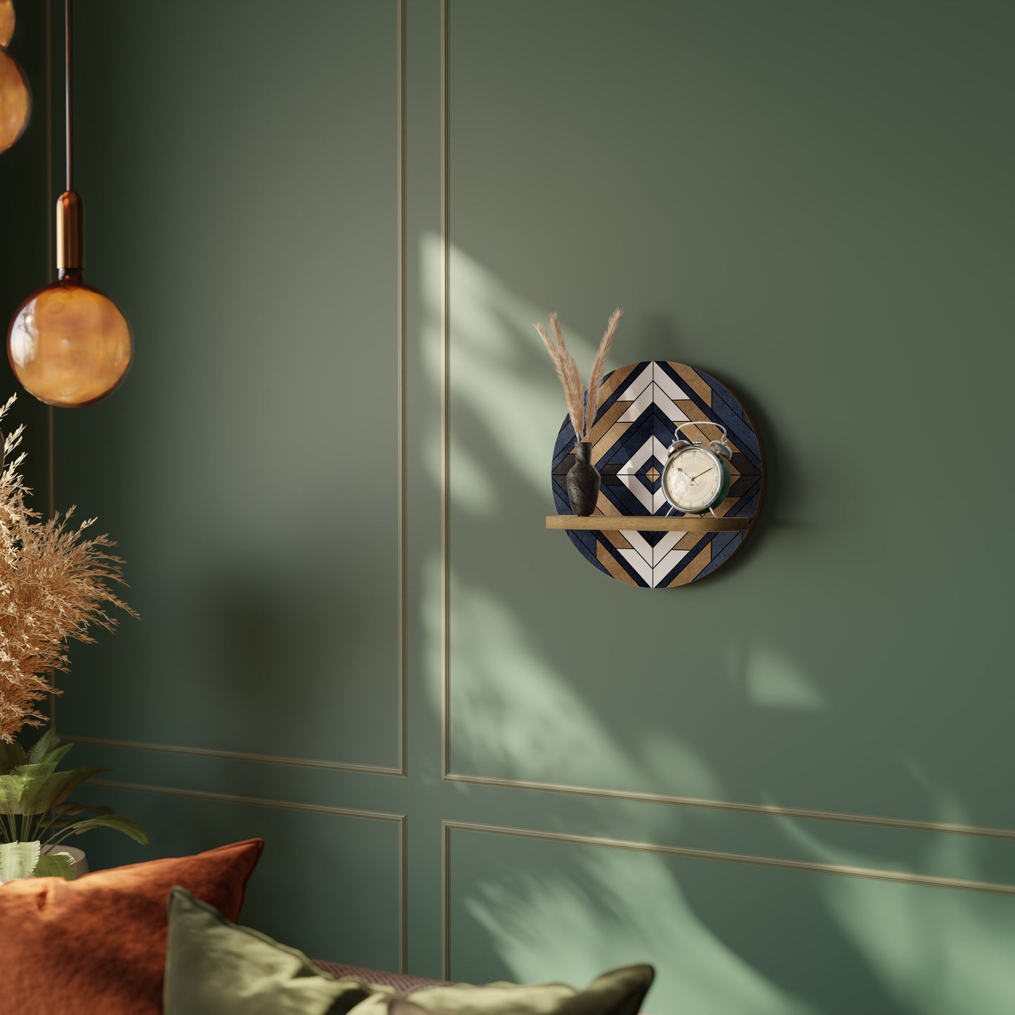 GEOMETRIA ARTISTICA Mensola rotonda per opere d'arte in effetto rovere