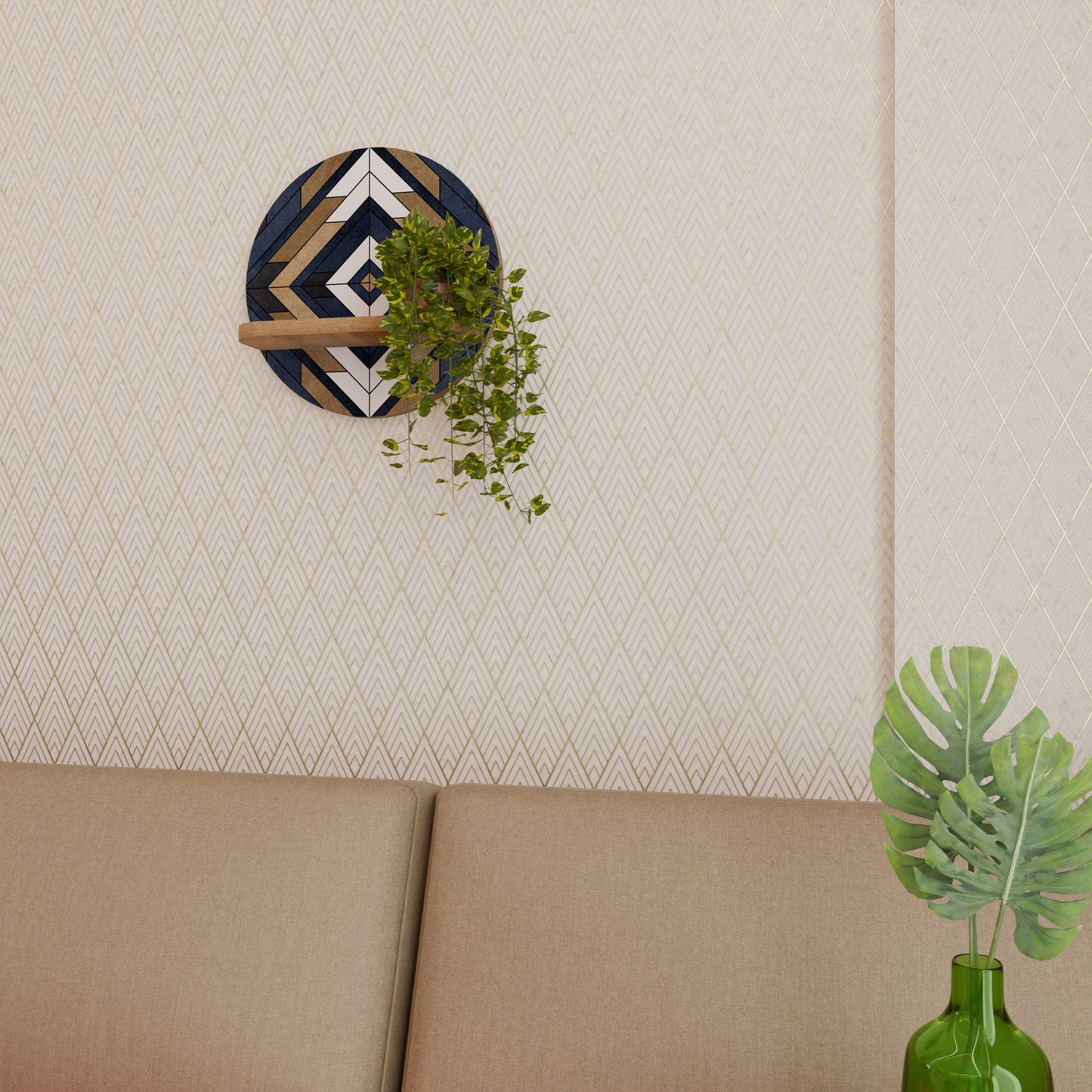 GEOMETRIA ARTISTICA Mensola rotonda per opere d'arte in effetto rovere